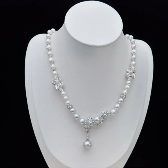 X483 Handmade Akoya Sea Pearl Freshwater Baroque Pearl Necklace